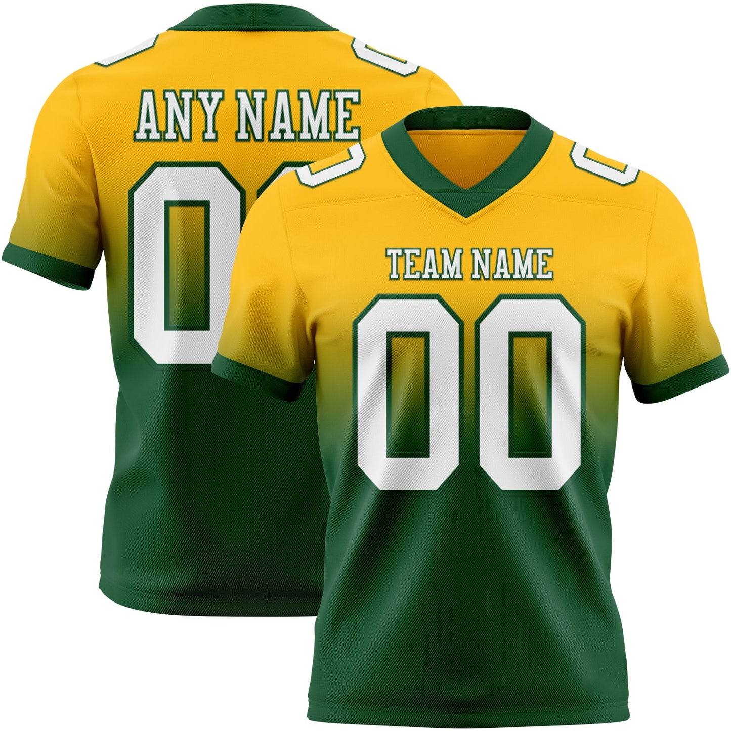 Custom Gold White-Green Mesh Authentic Fade Fashion Football Jersey
