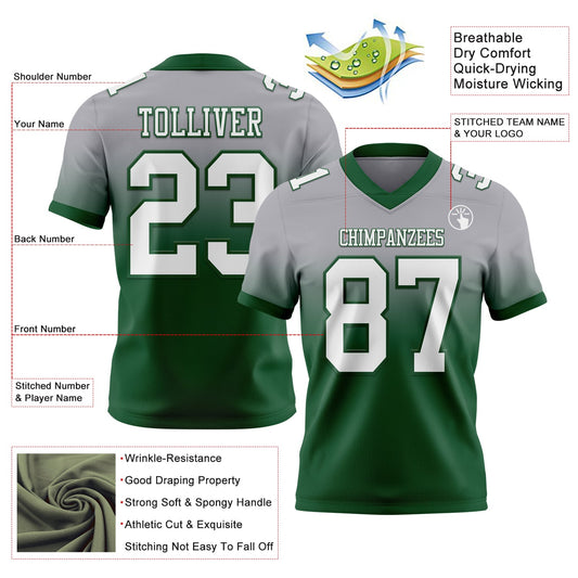 Custom Gray White-Green Mesh Authentic Fade Fashion Football Jersey