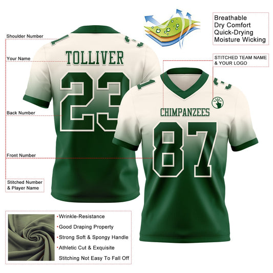 Custom Cream Green Mesh Authentic Fade Fashion Football Jersey