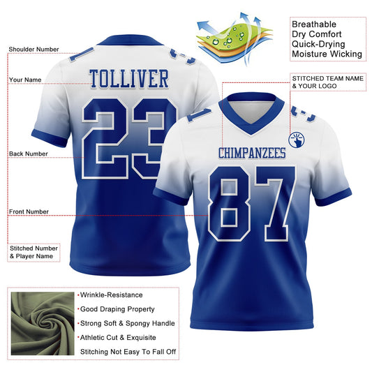 Custom White Royal Mesh Authentic Fade Fashion Football Jersey