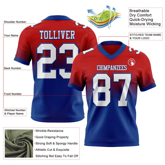 Custom Red White-Royal Mesh Authentic Fade Fashion Football Jersey