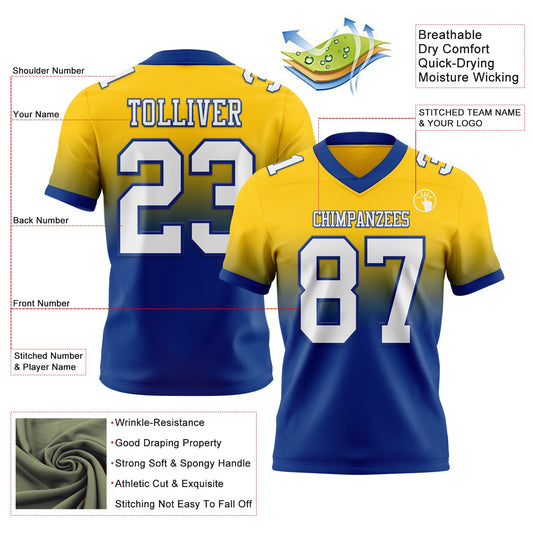 Custom Yellow White-Royal Mesh Authentic Fade Fashion Football Jersey