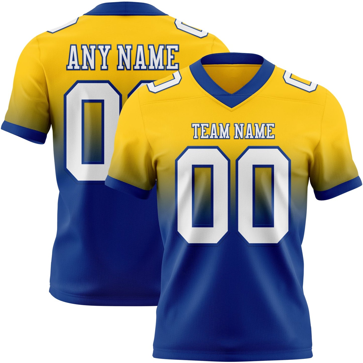 Custom Yellow White-Royal Mesh Authentic Fade Fashion Football Jersey