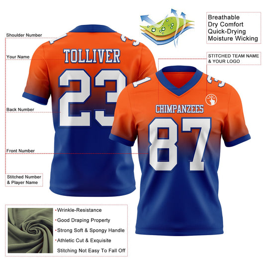 Custom Orange White-Royal Mesh Authentic Fade Fashion Football Jersey