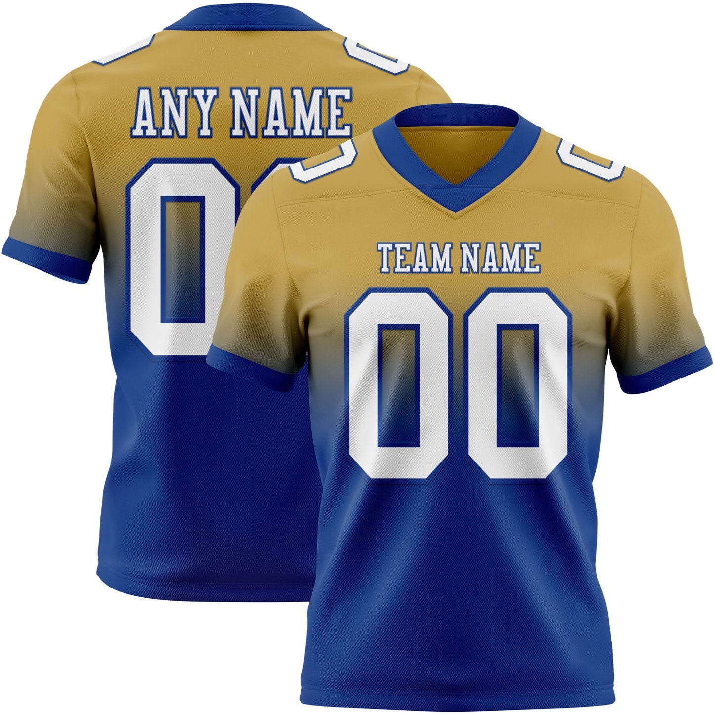 Custom Old Gold White-Royal Mesh Authentic Fade Fashion Football Jersey