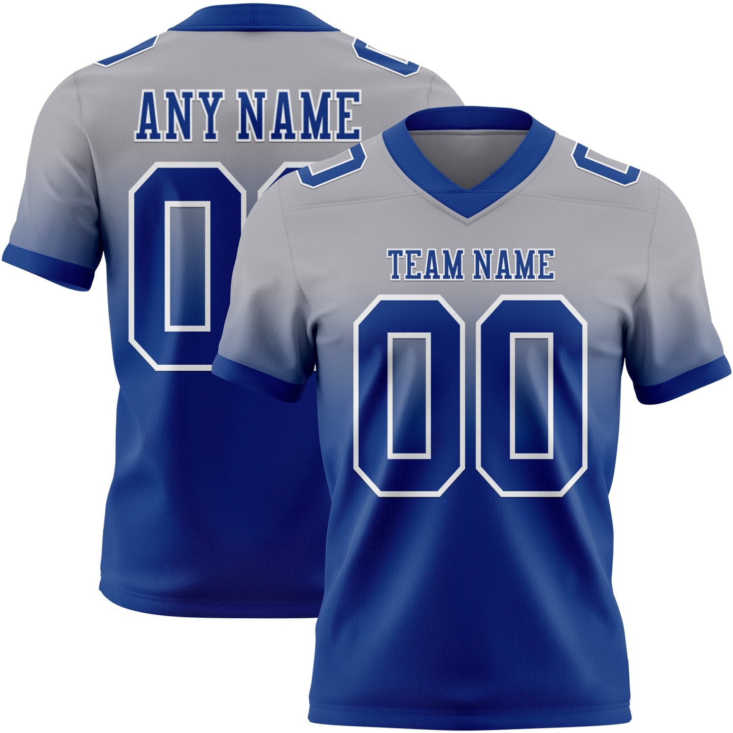 Custom Gray Royal-White Mesh Authentic Fade Fashion Football Jersey