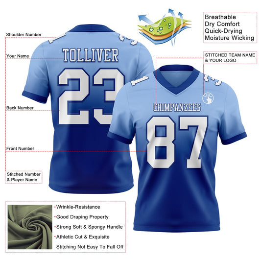 Custom Light Blue White-Royal Mesh Authentic Fade Fashion Football Jersey