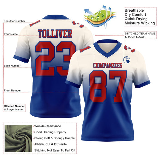 Custom Cream Red-Royal Mesh Authentic Fade Fashion Football Jersey