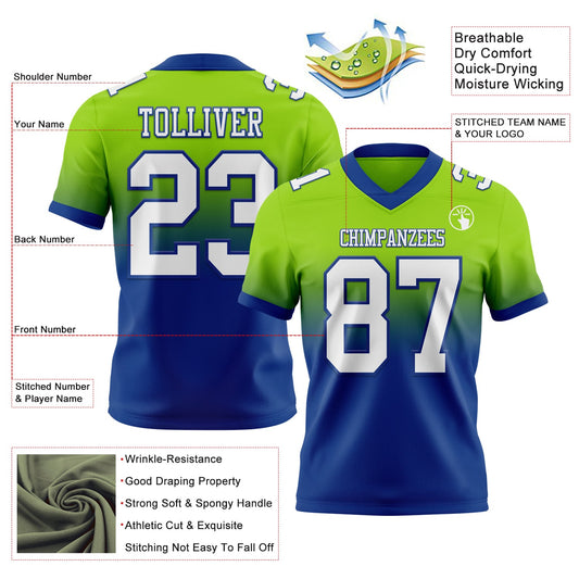 Custom Neon Green White-Royal Mesh Authentic Fade Fashion Football Jersey