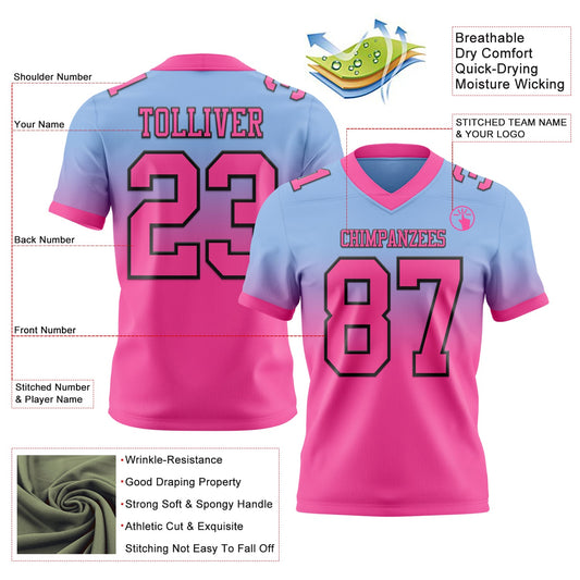 Custom Light Blue Pink-Black Mesh Authentic Fade Fashion Football Jersey