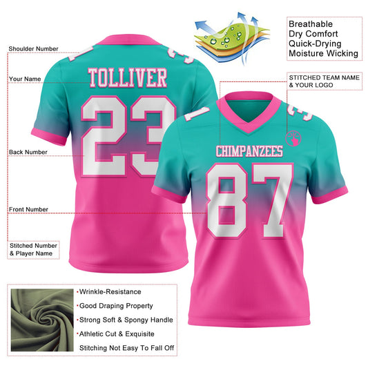 Custom Aqua White-Pink Mesh Authentic Fade Fashion Football Jersey