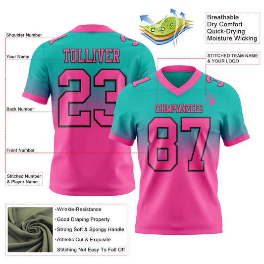 Custom Aqua Pink-Black Mesh Authentic Fade Fashion Football Jersey