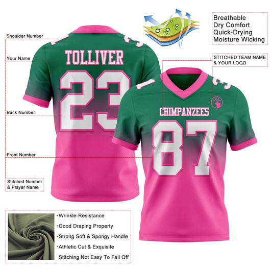Custom Kelly Green White-Pink Mesh Authentic Fade Fashion Football Jersey