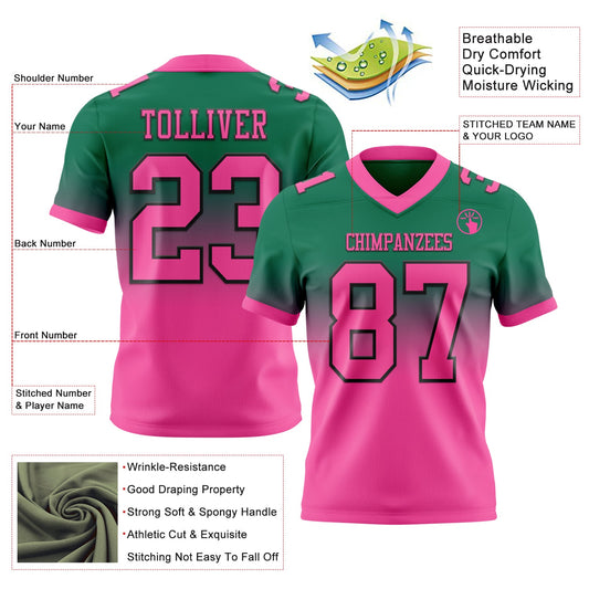 Custom Kelly Green Pink-Black Mesh Authentic Fade Fashion Football Jersey