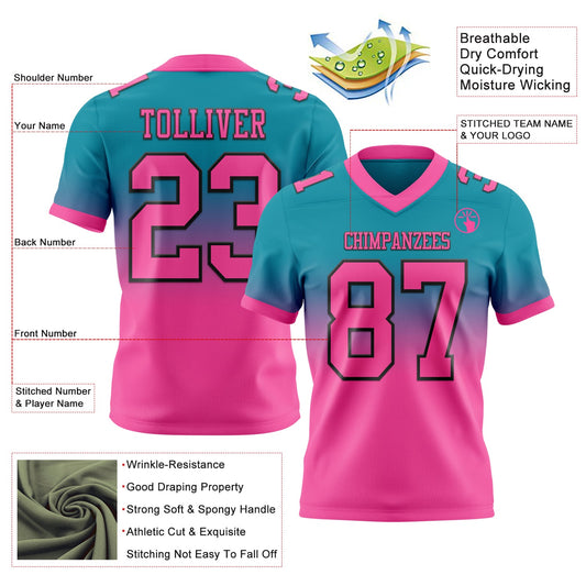 Custom Teal Pink-Black Mesh Authentic Fade Fashion Football Jersey