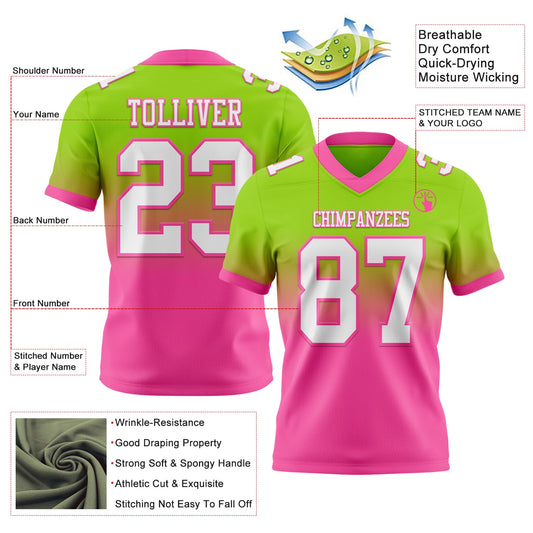 Custom Neon Green White-Pink Mesh Authentic Fade Fashion Football Jersey