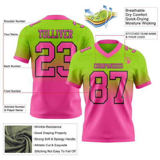 Custom Neon Green Pink-Black Mesh Authentic Fade Fashion Football Jersey