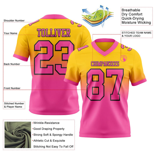 Custom Yellow Pink-Black Mesh Authentic Fade Fashion Football Jersey