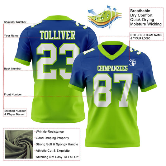 Custom Royal White-Neon Green Mesh Authentic Fade Fashion Football Jersey