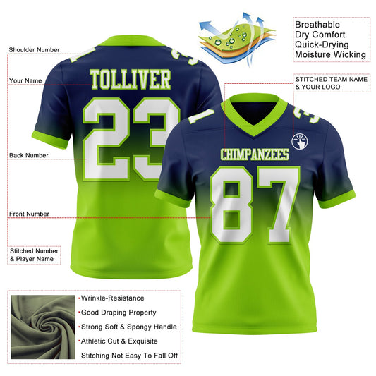 Custom Navy White-Neon Green Mesh Authentic Fade Fashion Football Jersey