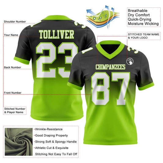 Custom Black White-Neon Green Mesh Authentic Fade Fashion Football Jersey