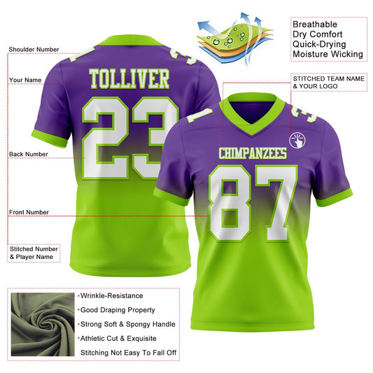 Custom Purple White-Neon Green Mesh Authentic Fade Fashion Football Jersey