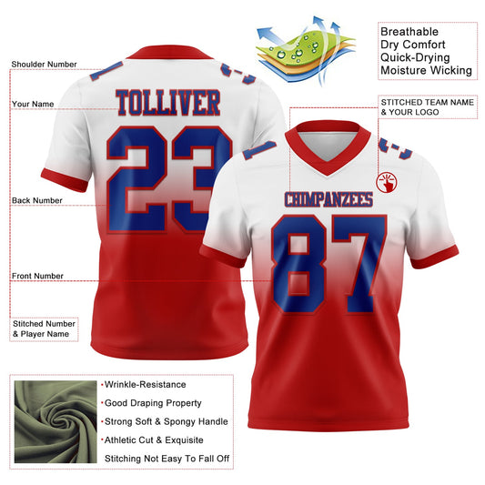 Custom White Royal-Red Mesh Authentic Fade Fashion Football Jersey