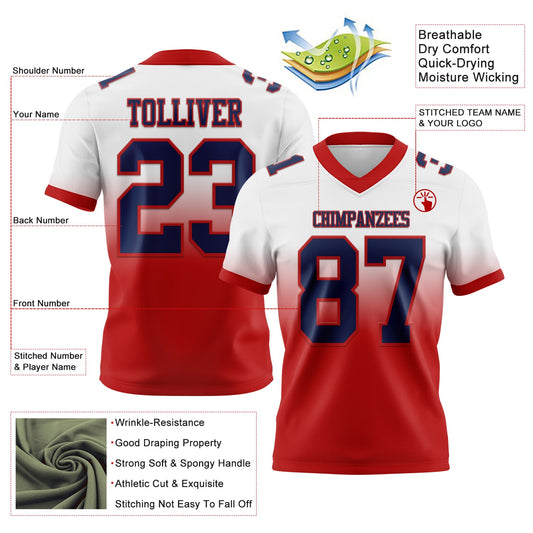 Custom White Navy-Red Mesh Authentic Fade Fashion Football Jersey