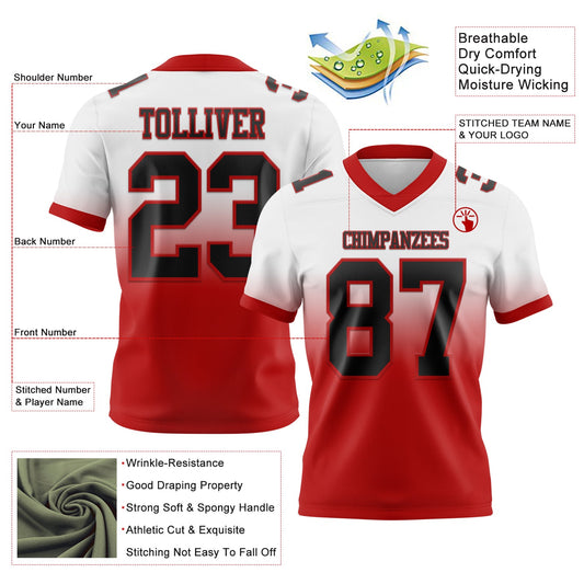 Custom White Black-Red Mesh Authentic Fade Fashion Football Jersey