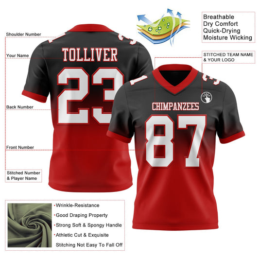 Custom Black White-Red Mesh Authentic Fade Fashion Football Jersey