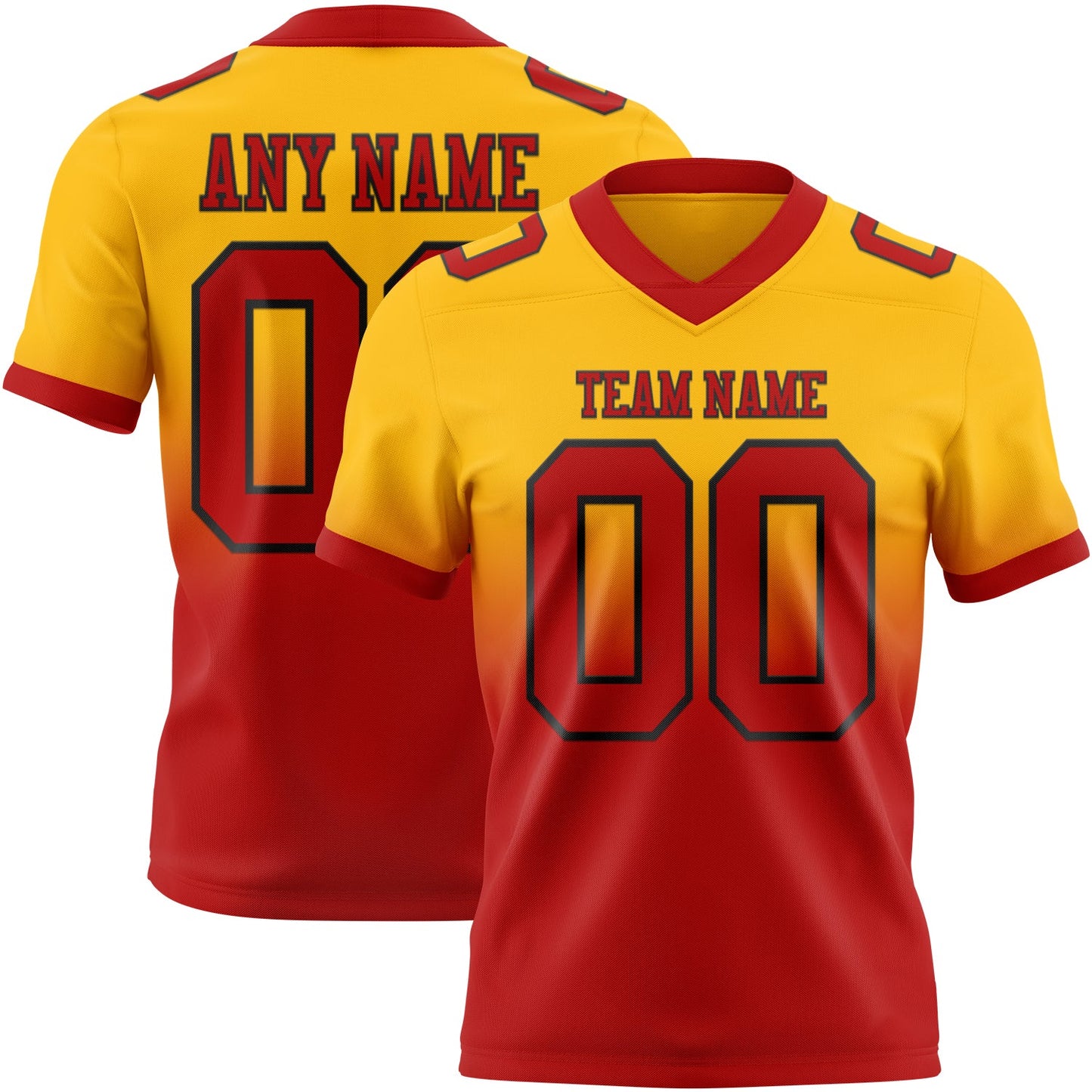 Custom Gold Red-Black Mesh Authentic Fade Fashion Football Jersey