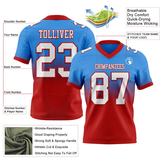 Custom Powder Blue White-Red Mesh Authentic Fade Fashion Football Jersey