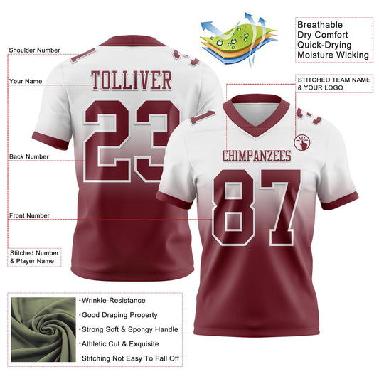 Custom White Burgundy Mesh Authentic Fade Fashion Football Jersey