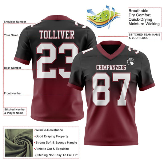 Custom Black White-Burgundy Mesh Authentic Fade Fashion Football Jersey