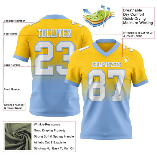 Custom Yellow White-Light Blue Mesh Authentic Fade Fashion Football Jersey