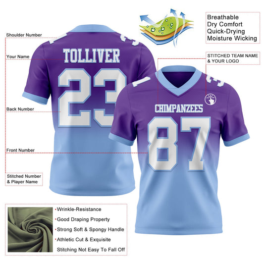 Custom Purple White-Light Blue Mesh Authentic Fade Fashion Football Jersey