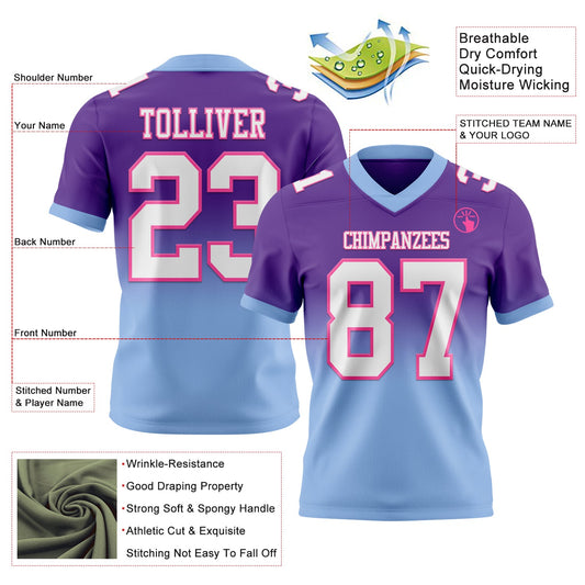 Custom Purple White Light Blue-Pink Mesh Authentic Fade Fashion Football Jersey