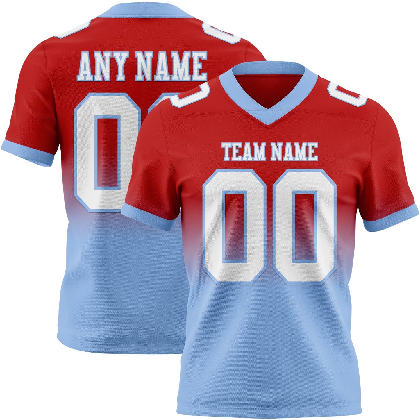 Custom Red White-Light Blue Mesh Authentic Fade Fashion Football Jersey