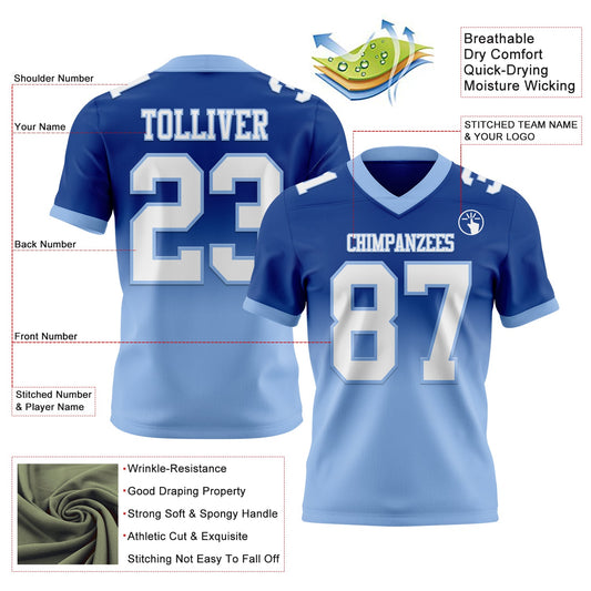 Custom Royal White-Light Blue Mesh Authentic Fade Fashion Football Jersey