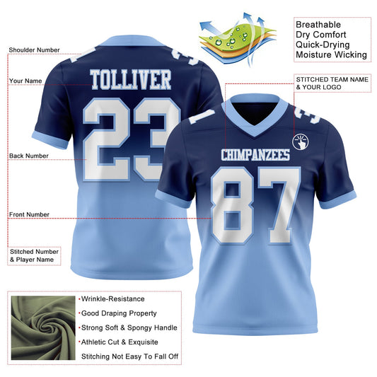 Custom Navy White-Light Blue Mesh Authentic Fade Fashion Football Jersey