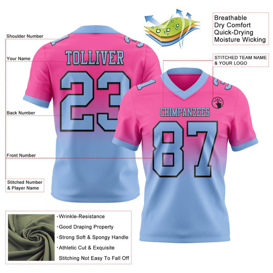 Custom Pink Light Blue-Black Mesh Authentic Fade Fashion Football Jersey