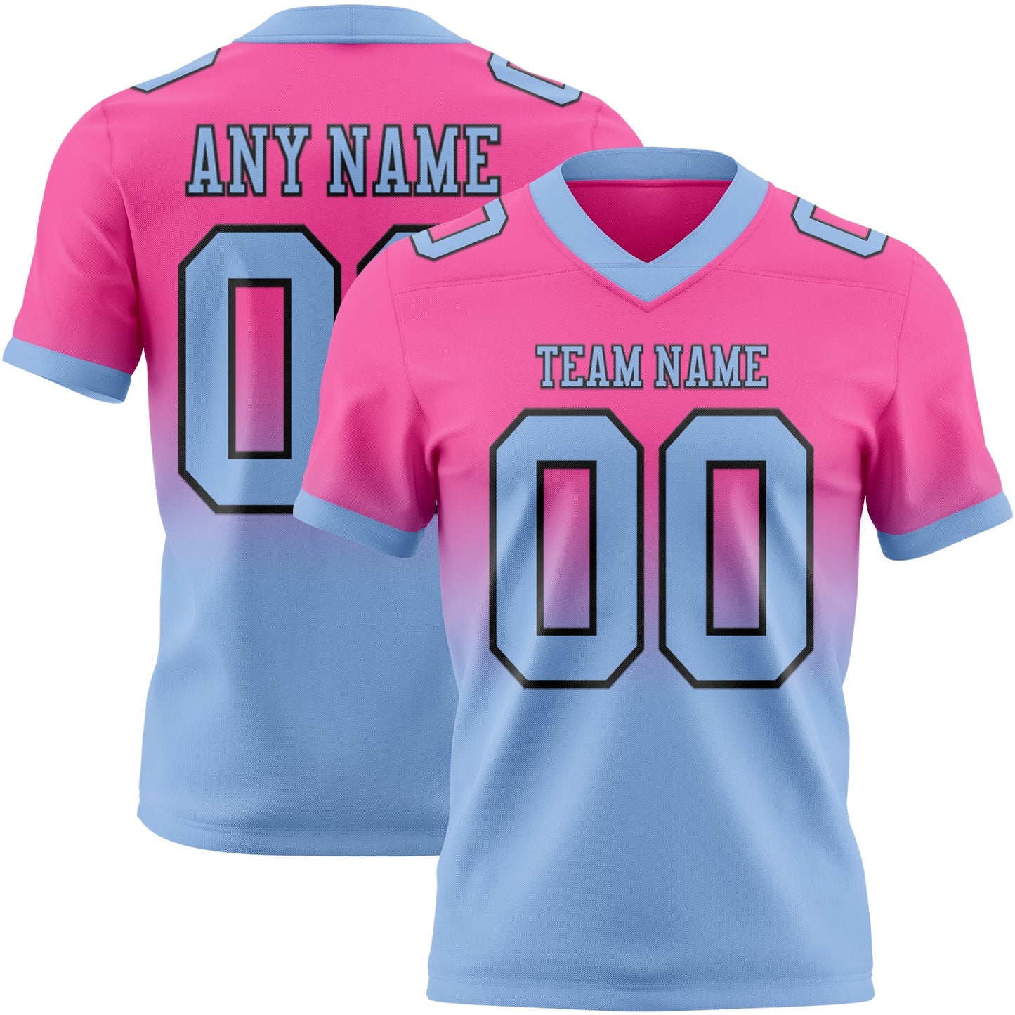 Custom Pink Light Blue-Black Mesh Authentic Fade Fashion Football Jersey