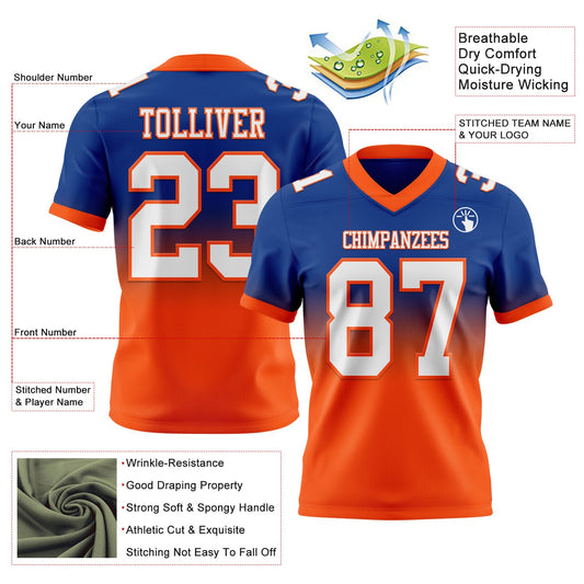 Custom Royal White-Orange Mesh Authentic Fade Fashion Football Jersey