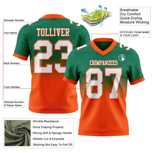 Custom Kelly Green White-Orange Mesh Authentic Fade Fashion Football Jersey