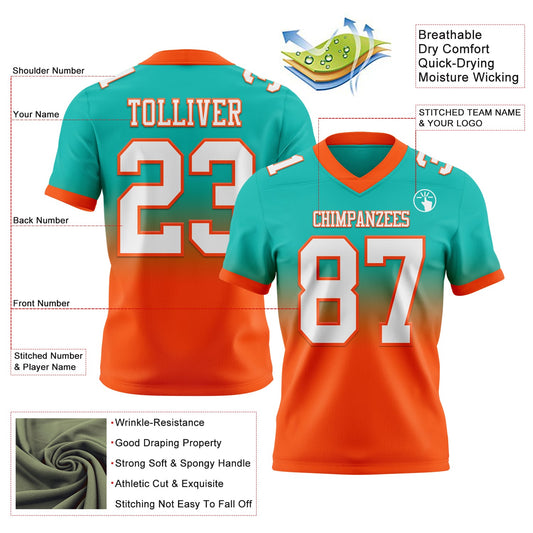Custom Aqua White-Orange Mesh Authentic Fade Fashion Football Jersey