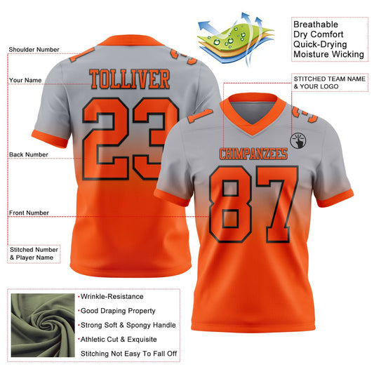 Custom Gray Orange-Black Mesh Authentic Fade Fashion Football Jersey