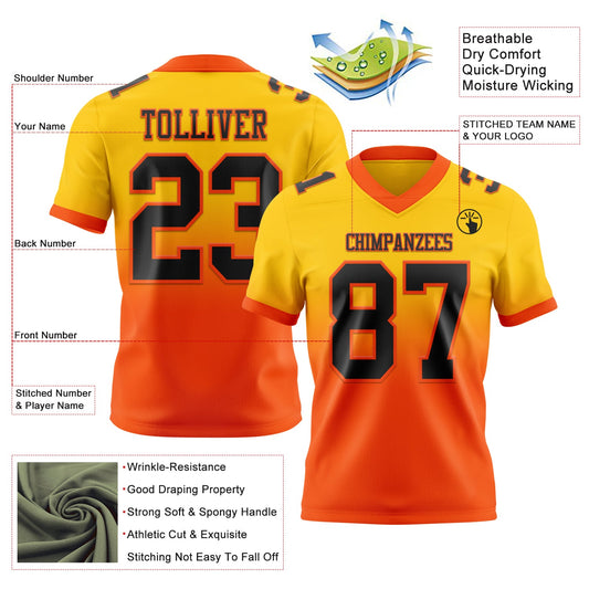 Custom Yellow Black-Orange Mesh Authentic Fade Fashion Football Jersey