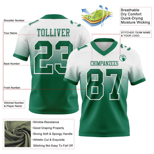 Custom White Kelly Green Mesh Authentic Fade Fashion Football Jersey