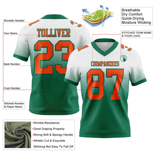 Custom White Orange-Kelly Green Mesh Authentic Fade Fashion Football Jersey