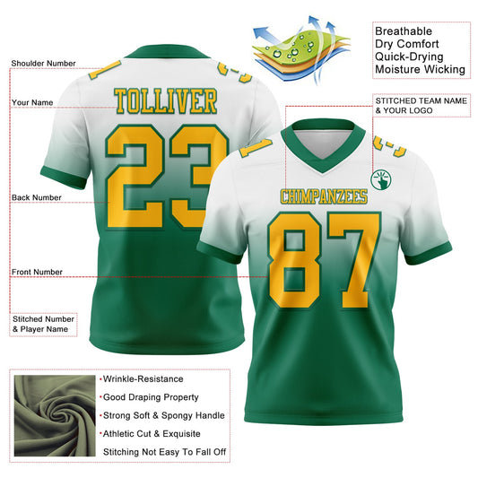 Custom White Gold-Kelly Green Mesh Authentic Fade Fashion Football Jersey